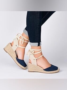 Journee Collection Monte Espadrille Wedge Sandals Blue 7.5